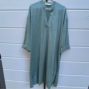 Hessnatur x About You 100% Linen Green Midi Dress XL Made in Lithuania V Neck